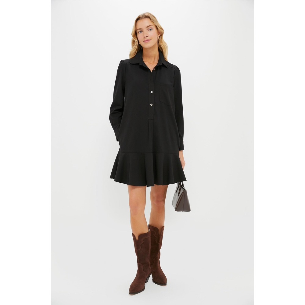 Tuckernuck Women's Black Callahan Shirt Dress Ruffle Hem Swing Style size M NWOT